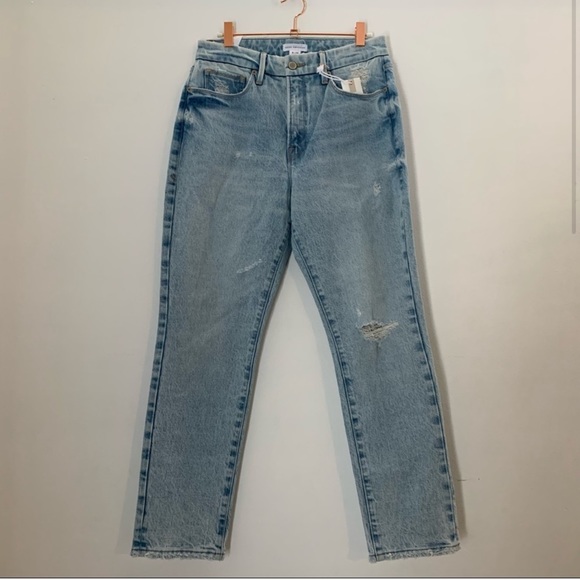 NWT Good American Hood Classic High Rise Distressed Jeans Blue681 - Picture 2 of 2